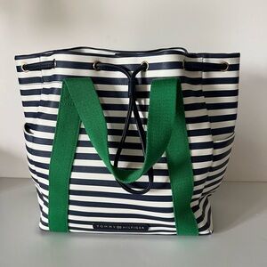 Tommy Hilfiger Backpack Striped Navy/White with Green Straps